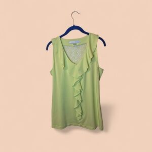 Peter Nygard Light Lime Ruffle V-Neck Sleeveless Top